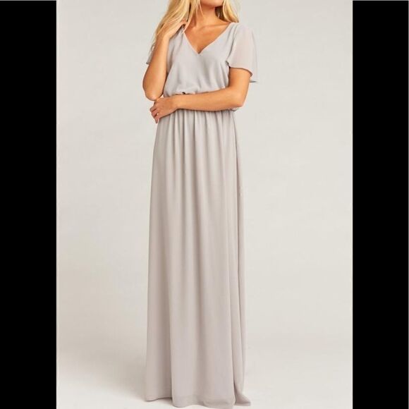 Show Me Your MuMu Women’s Gray Flutter Sleeve Evening Gown Bridesmaid Dress M - Picture 1 of 13